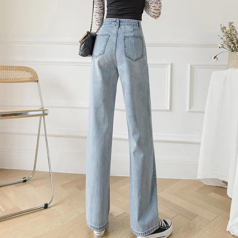 Straight Jeans Women's Spring and Autumn Korean Version Loose High Waist Thin Wide Leg Pants High Street Tide Ins High Waist Straight Thin Pants