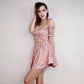 2pcs/set Women Sexy Skirt Suit Sexy Off-shoulder Crop Top + Mini Skirt  Two-piece Set Female Plaid Outfits