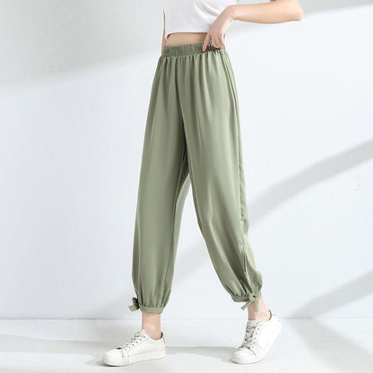Ice Silk Bloomers Women Chiffon Summer Fat Ladies Thin Pants Loose and Thin Waist Nine-point Casual Pants