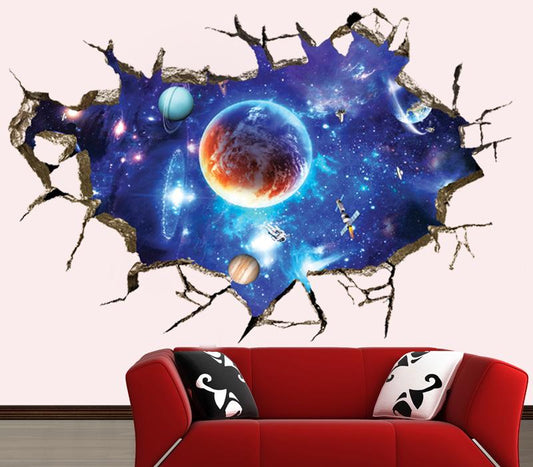 3d Blue Universe Galaxy Planet Children Wall Stickers For Kids Rooms Nursery Baby Bedroom Home Decor