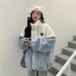 Women's Winter Lamb Wool Coat Lazy Wind Girl's Loose Cotton Coat Thick Plush Stitching Sweater Casual Warm Cotton Clothes Home Clothes Oversized Coat