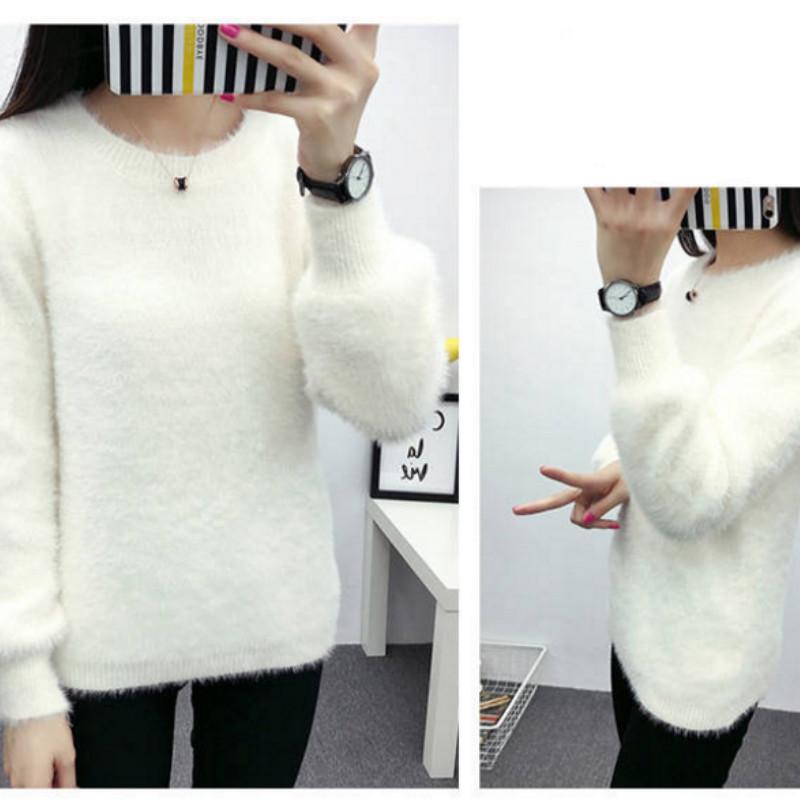 PofuLove Autumn and Winter Bottoming Shirt Mink Velvet Bow Sweater Women Hooded Loose Jacket Short