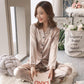 Women's Pajamas Set Spring Autumn Sleepwear Suit Silk Shirt Loose Casual Home Wear Long Sleeve Tops and Pants Suits Solid Plus Size M-5XL Nightwear
