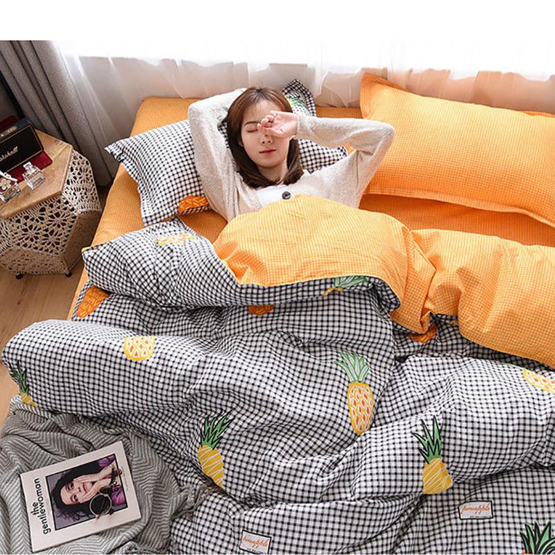 Thick Warm Pure Cotton Brushed Four-piece 100% Long-staple Cotton Student Dormitory Simple Bedding