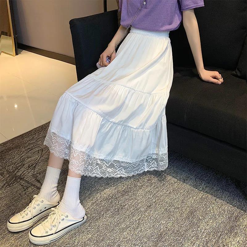 Women Lace Skirt  Plus Size Summer Ruffled Elastic Waist Sandy Beach Vacation Daily Mid-calf A-line Skirt
