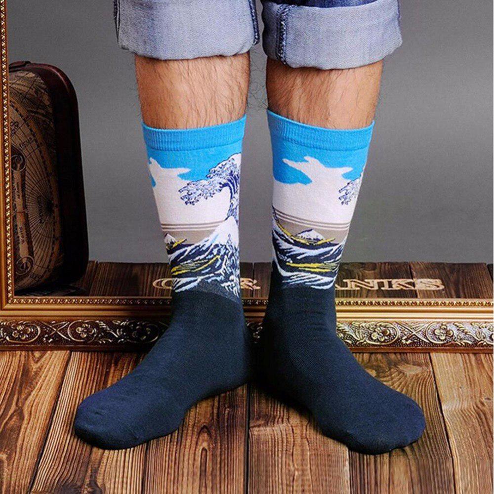 WTEMPO 5 pair/lot Painting Art Happy Socks Funny Novelty Starry Night Vintage Combed Cotton Socks