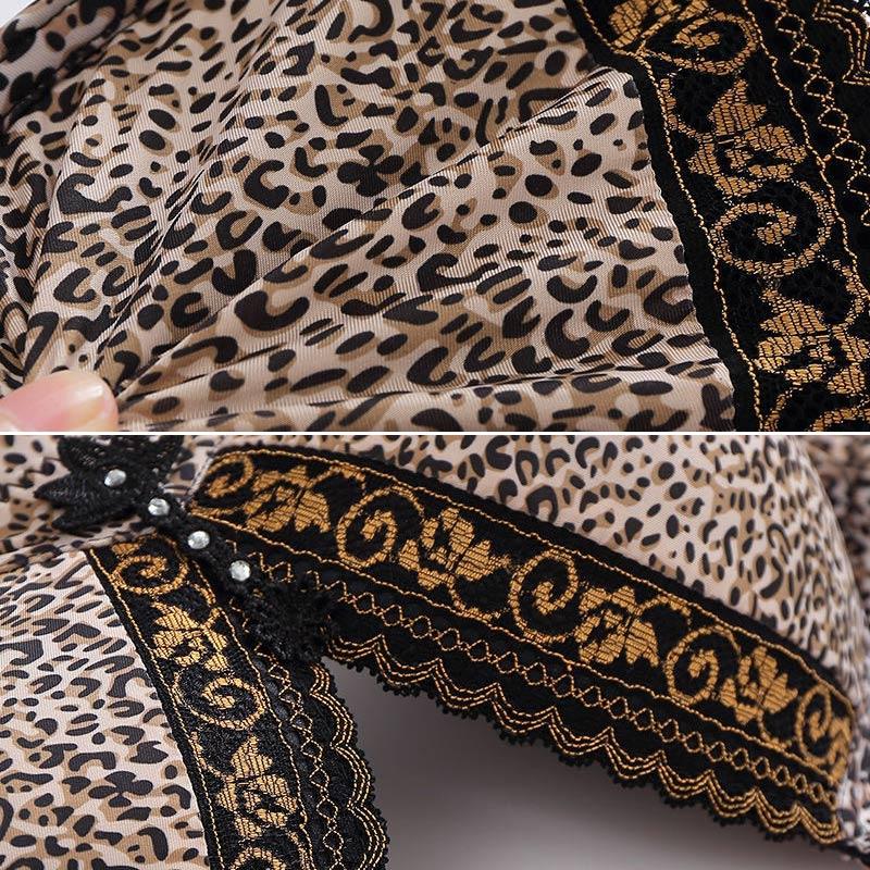 Leopard Print Large Size Thin Non-magnetic Bra Breast-receiving Anti-sagging No Steel Ring Gathering Underwear Ladies Bra