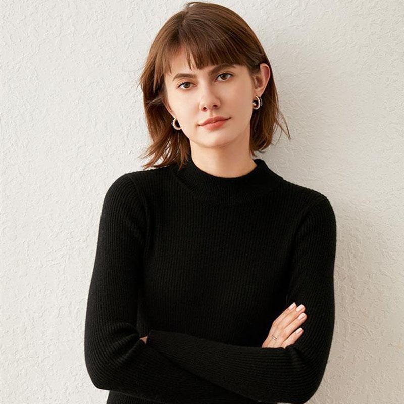 Wealthy Bird Autumn and Winter Cardigan Women's Self-cultivation Solid Color Thickening Half High Neck Cashmere Knitted Sweater Bottoming Shirt Tide