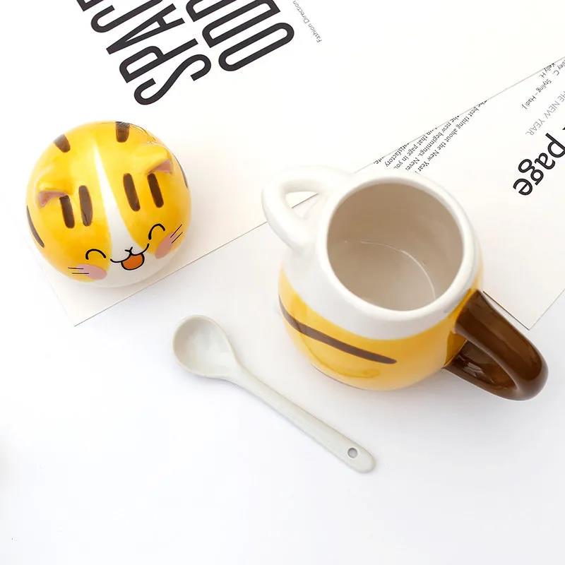 New Cute Cat Ceramics Coffee Mug with Spoon Creative Hand Painted Drinkware Milk Tea Cups Novelty Gifts