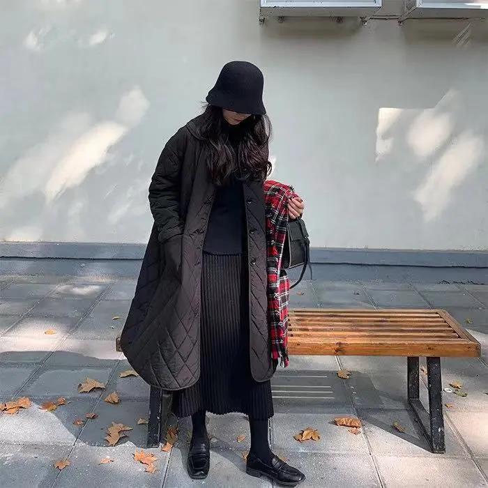 White Cotton-padded Jacket Women's Winter Loose Korean Style Cotton-padded Jacket Mid-length Diamond Cotton Jacket