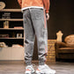 Men's Plus Size Loose Streetwear Long Jeans Spring and Autumn Solid Color Casual Print Denim Pants
