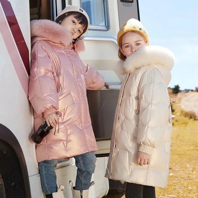 Children's Warm Down Jacket Girls Mid-length Plus Velvet Thickened Children's Clothing Kids Windbreaker