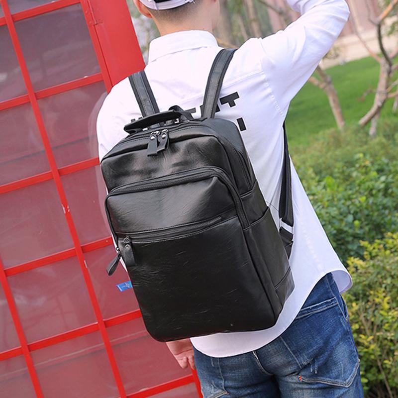 Men pu Leather Backpack High Quality Youth Travel Rucksack School Book Bag Male Laptop Business bagp