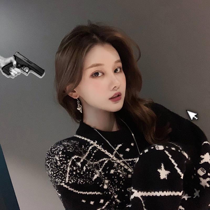 Couple Sweater Winter Cute Star Print O-neck Loose Knitwear Retro Unisex Pulover Sweater