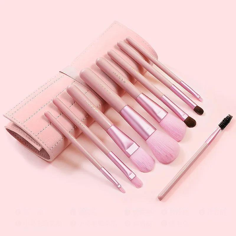 9pcs Animal Hair Makeup Brush Set Soft Hair Eye Shadow Brush Makeup Bag Beauty Makeup Full Set