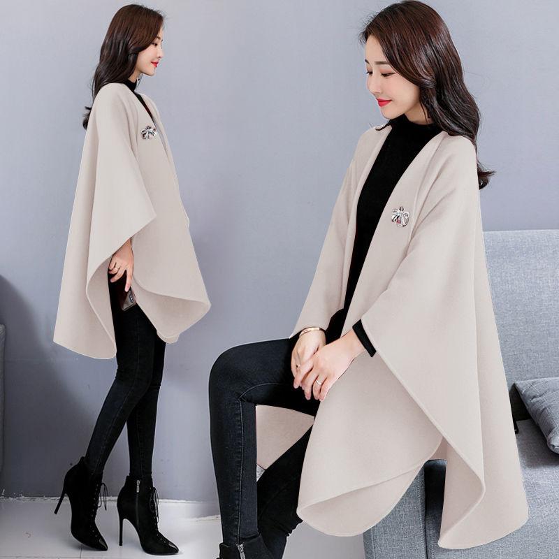 Woolen Coat Women's Cloak-style Coat Cardigan Woolen Coat Irregular Shawl Temperament Versatile Warm and Comfortable Wrap