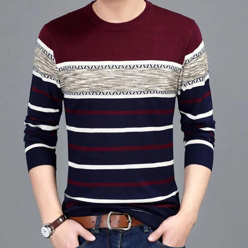 Spring and Autumn Sweater Men's Thin Section Long Sleeve T-Shirt Middle-aged and Youth Base New Trendy Korean Version Round Neck Sweater