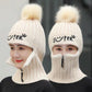Zipper Hat Autumn and Winter Knitted Ear Protection Woolen Cap Mask Warmth and Velvet Thickening All-match Cycling Hood