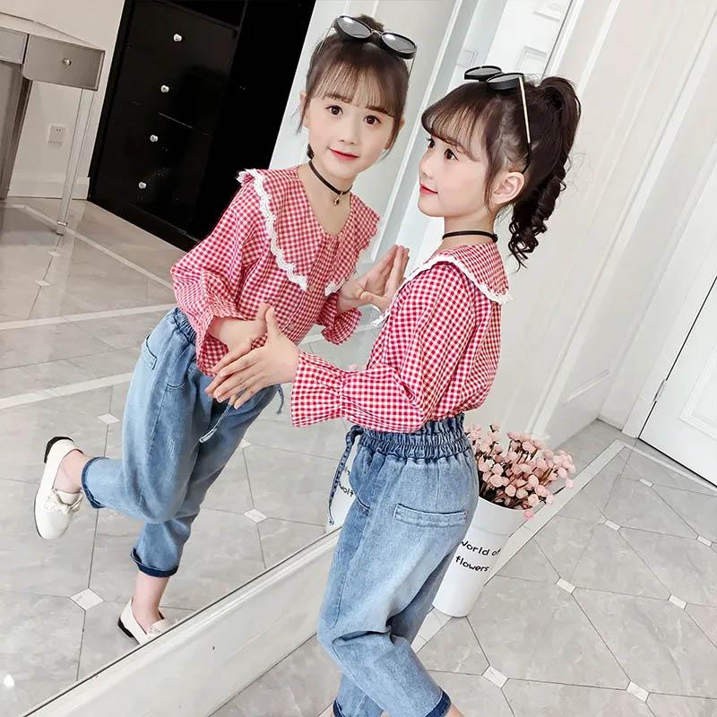 Girls Spring and Autumn Suits Thin Long Sleeves Casual Simple Natural Style Ruffle Decor Comfortable Two-Piece Set