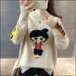 Autumn and Winter Cartoon Sweater Jacket Womens Long Sleeve All-match Knitted Sweater Woman