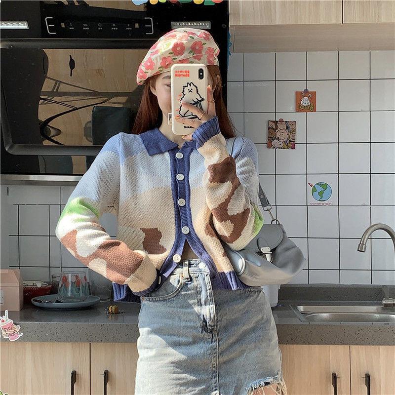 Autumn Women's Knitted Cardigan Fashion Casual Jacket Women's Long-sleeved Slim Cropped Top Sweater