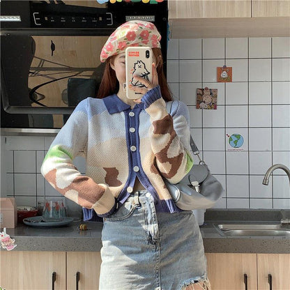Autumn Women's Knitted Cardigan Fashion Casual Jacket Women's Long-sleeved Slim Cropped Top Sweater