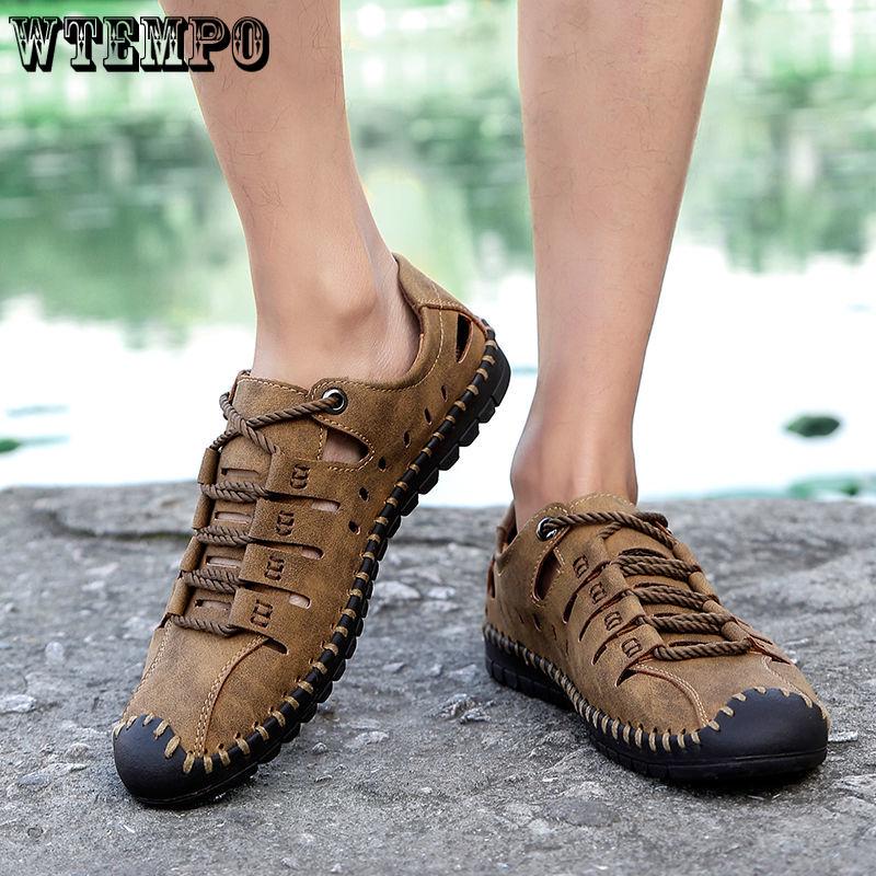 Summer Men's Leather Sandals Business Casual Outdoor Beach Roman Shoes Solid Color Design