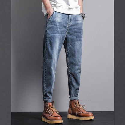 Men's Jeans Loose Straight Feet Simple and Versatile Ripped Feet Casual Nine-point Harem Pants