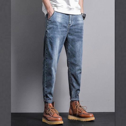 Men's Jeans Loose Straight Feet Simple and Versatile Ripped Feet Casual Nine-point Harem Pants