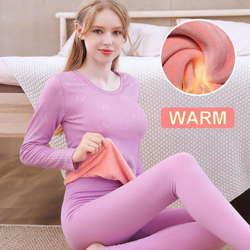 Thermal Underwear Women's Thickened Plus Velvet Suit Body Tight Winter Cotton Wool Bottoming Shirt