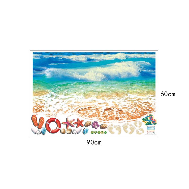 [Wall sticker ]Blue Beach Waterproof Wall Stickers Home Decoration Living Room Bedroom Kitchen Bathr