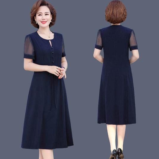 Mid-length L-XXXXXL Women's Summer Dress Chiffon Veil Round Neck Short Sleeve Solid Color Daily Wear