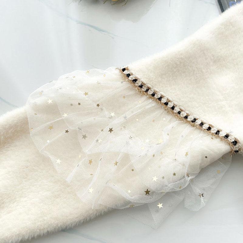 Autumn and Winter Long Loose Sweater Skirt Mohair Lace Stitching Dress Fashion Casual Women Bottoming Dress