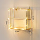 Double Layer Shape Storage Shelf Solid Wood Metal Display Stand Hole-free Storage Rack with Light Strip