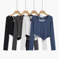 Short T-shirt Women's Spring and Autumn Irregular T-shirt Slim Long-sleeved Top