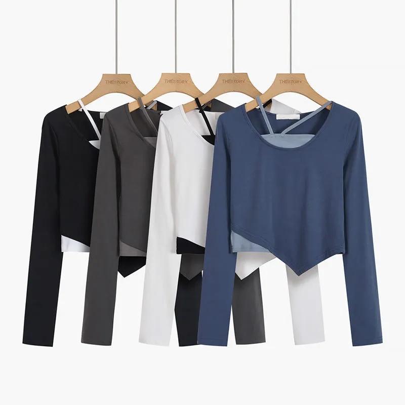 Short T-shirt Women's Spring and Autumn Irregular T-shirt Slim Long-sleeved Top