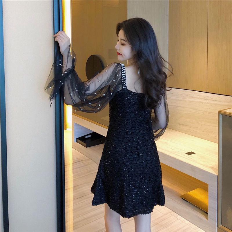 Fashion sexy slim wild mesh dress woman long sleeve lace dress spring and summer woman clothing