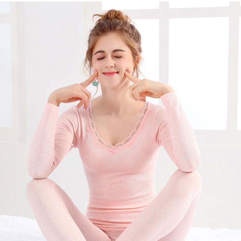 Threaded Autumn Clothes Long Trousers Women's Thin Lace Body Bottoming Slim Thermal Underwear Set