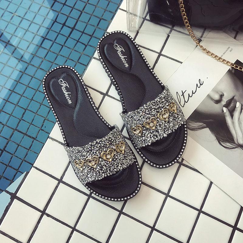 Summer Women Crystal Slippers Glitter Flat Soft Bling Female Candy Color Flip Flops Indoor Ladies Slides Beach Shoes