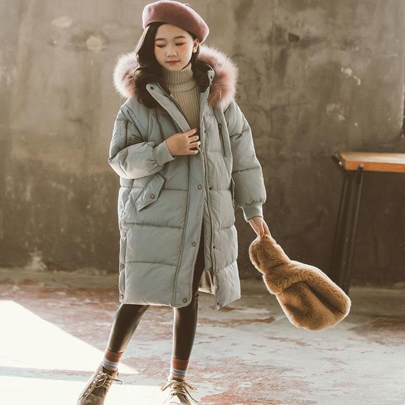 Girls' Warm Cotton Clothes Korean Version Plus Velvet Thick Down Padded Coat Windproof Winter Clothes