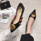 OL Style Velvet Pointed-toe Shoes Women Metal Round Decoration Flats Shoes Soft Low Heels for Ladies