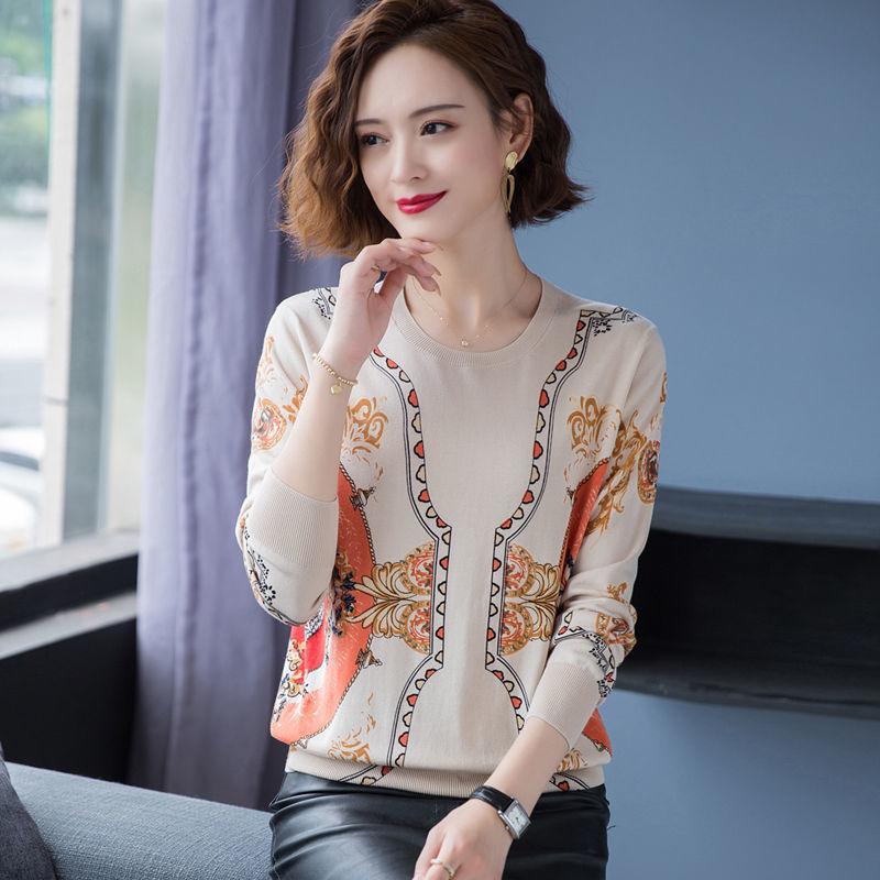 Ethnic Style Printed Sweater Cashmere Knitted Bottoming Sweater Women Winter Warm Woolen Sweater Plus Size Jumper Tops