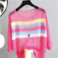 Spring and Summer Hollow Knitted Sunscreen Jacket Top Women's Loose Thin Color Stripes