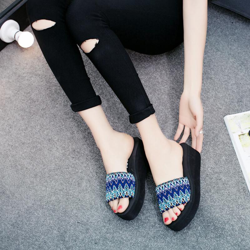 Sandals and Slippers Women's Slope with Thick-soled Flip-flops Women's Outer Wear Muffin Sole Seaside High-heeled Summer Sandals High-heeled