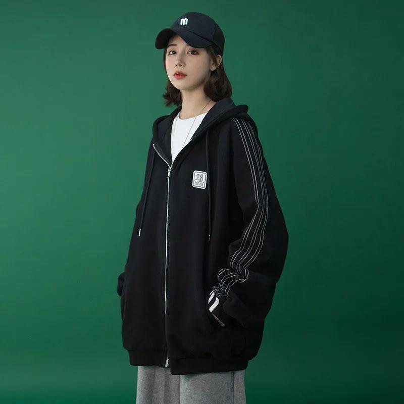 Autumn and Winter Coat Women's Preppy Style Hooded Zipper Cardigan Sweater Ins All-match Korean Jacket Ladies Loose Casual Coat