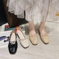 Soft Leather Peas Shoes Women's Single Shoes Wild Square Toe Elastic Buckle Women Low-heeled Leather Shoes Retro British Style
