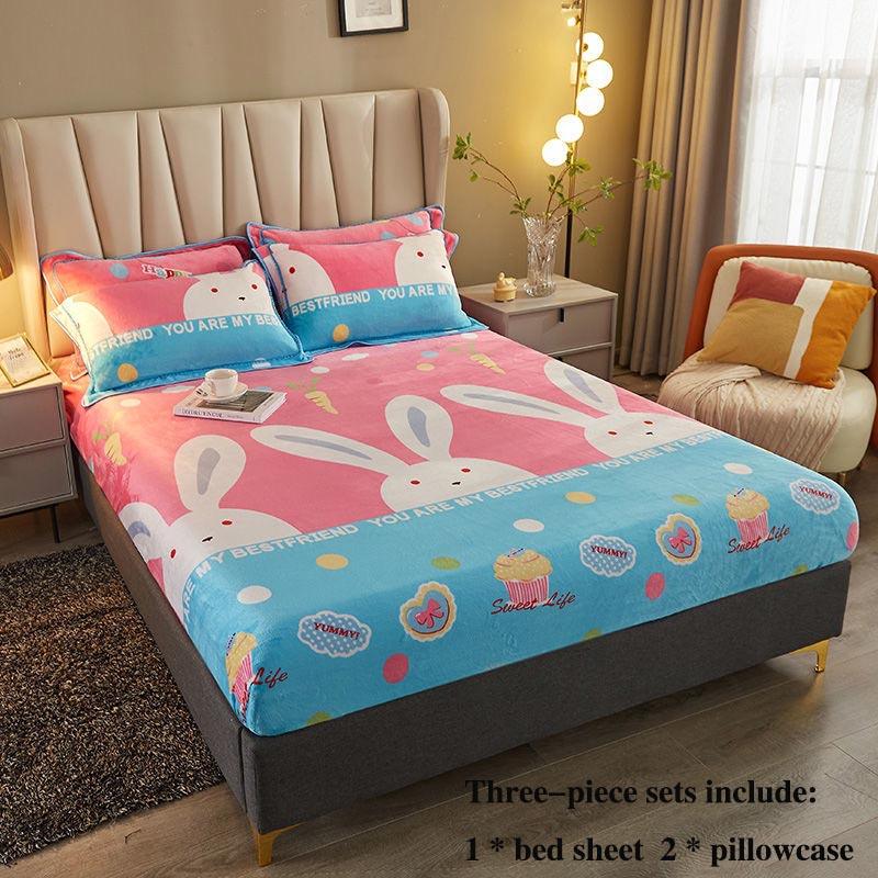Coral Velvet Bed Three-piece Bed Cover All-inclusive Protective Cover 1.8 M 2 Meter Bed Cover Double Bed Bed Set