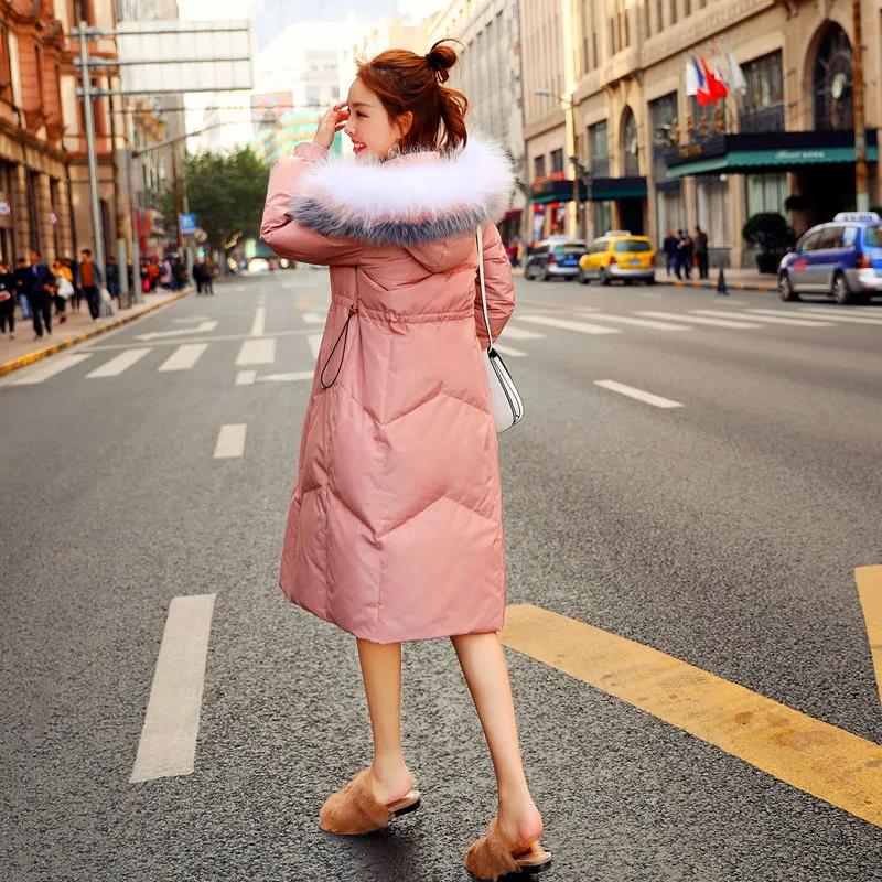 2021 Big Fur Collar Padded Jacket Women's Long Slim Waist Korean Down Padded Jacket Mid-length Thickened Over The Knee