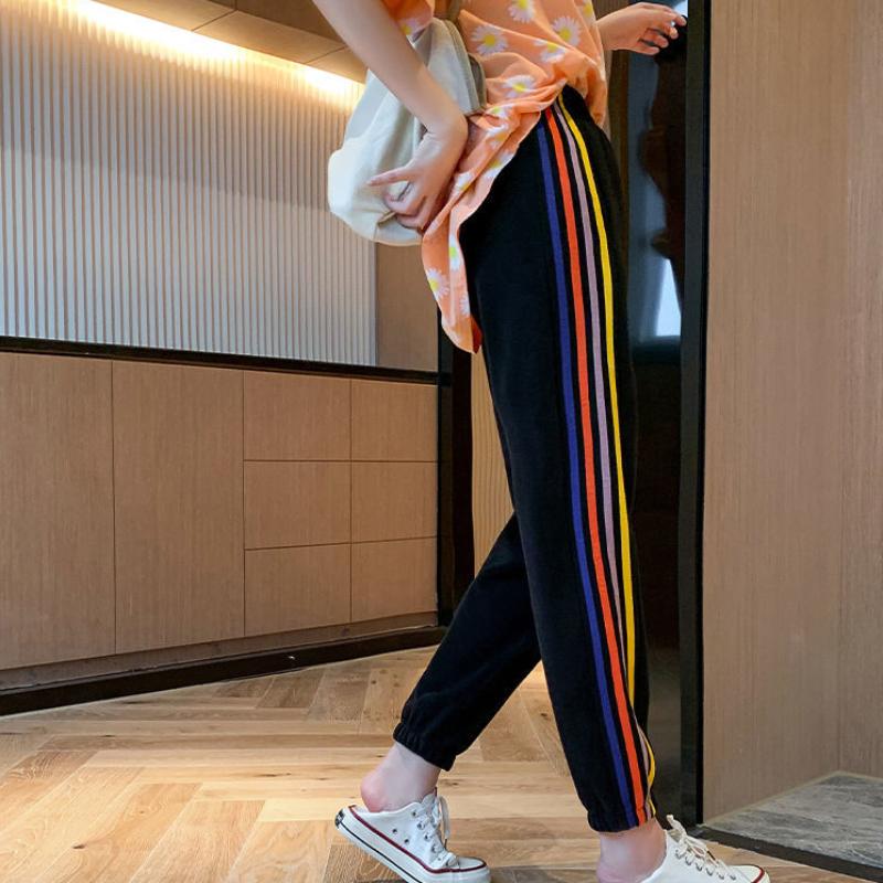 Women's Gray Sweatpants All-match Spring and Summer Loose Loose Feet and Thin Three Bars Casual Sweater Pants