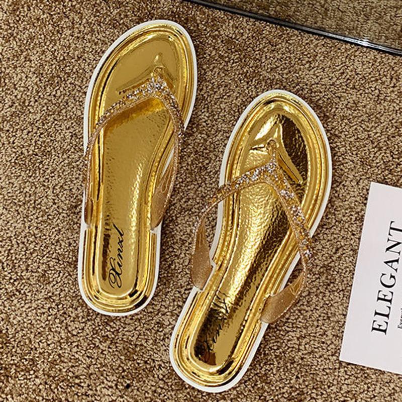 Flip-flops Female Summer Wear Korean Fashion All-match Sandals and Slippers Rhinestone Personalized Flip-flops Non-slip Beach Shoes